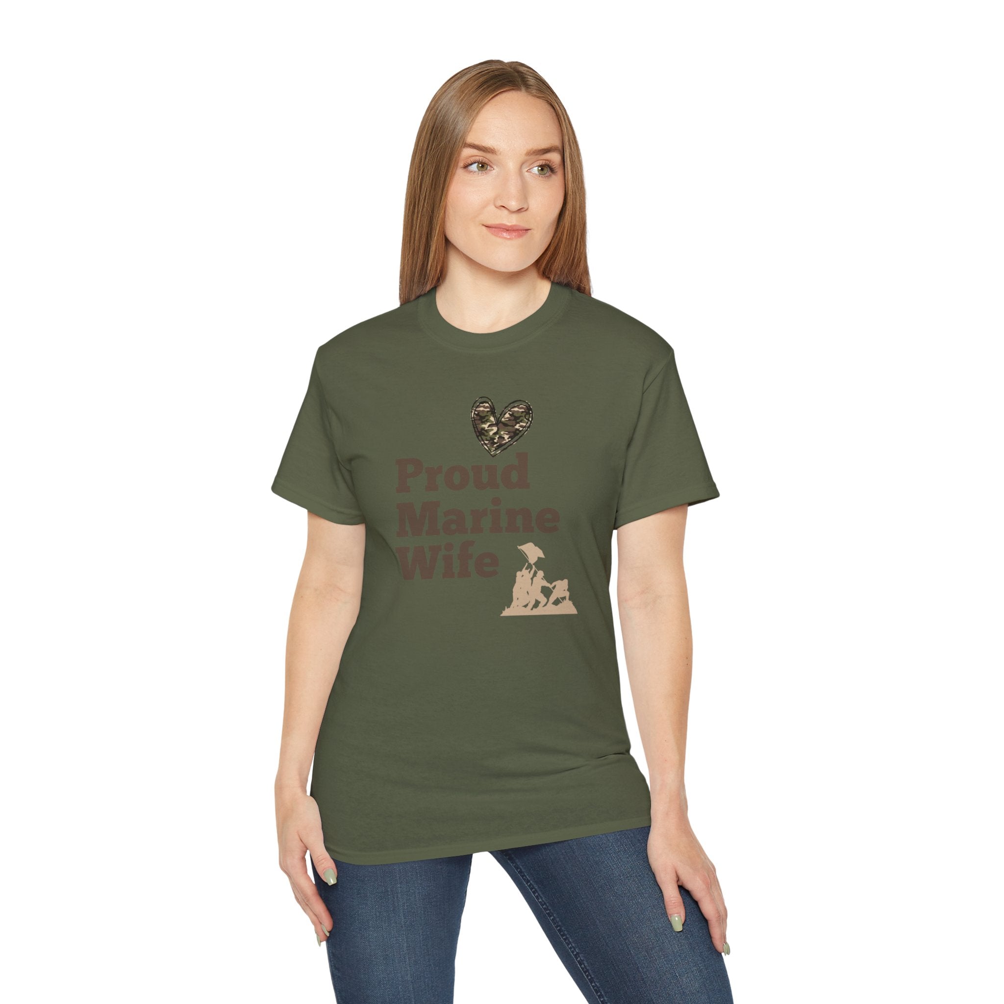 Proud Marine Wife T-Shirt — Camouflage Heart & Marine Family Tee