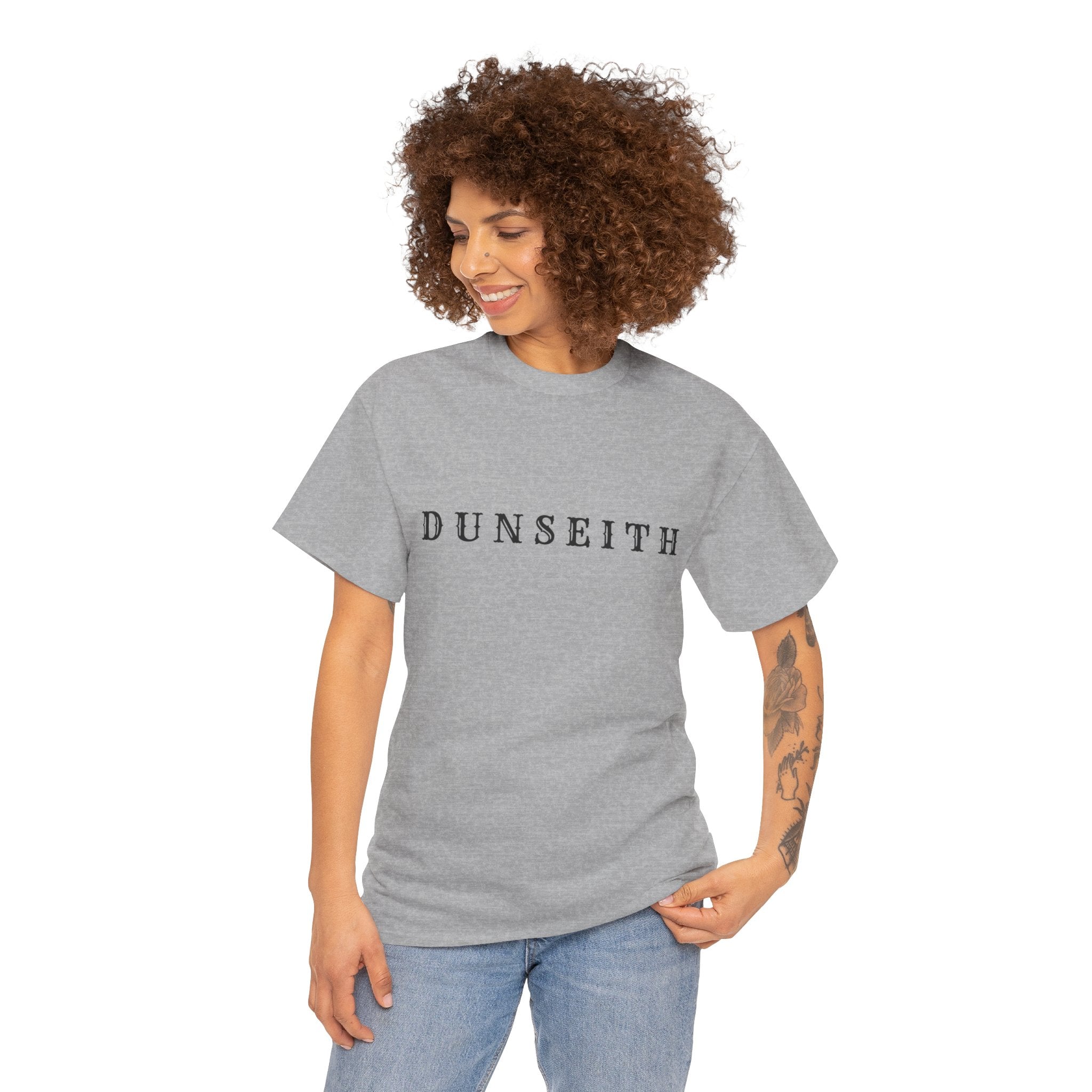 DUNSEITH Minimalist Text Tee — Classic White Graphic T-Shirt
