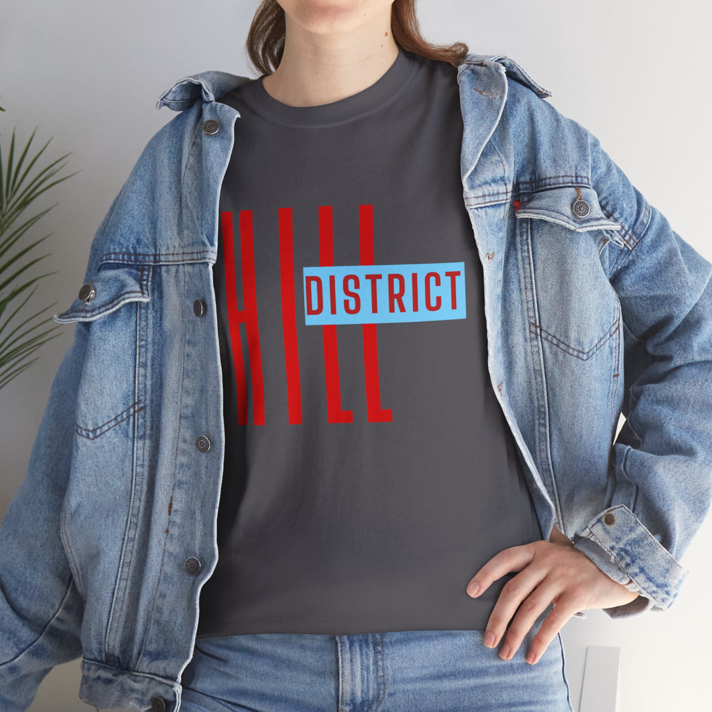Hill District T-Shirt — Retro Red & Blue 'DISTRICT' Graphic Tee