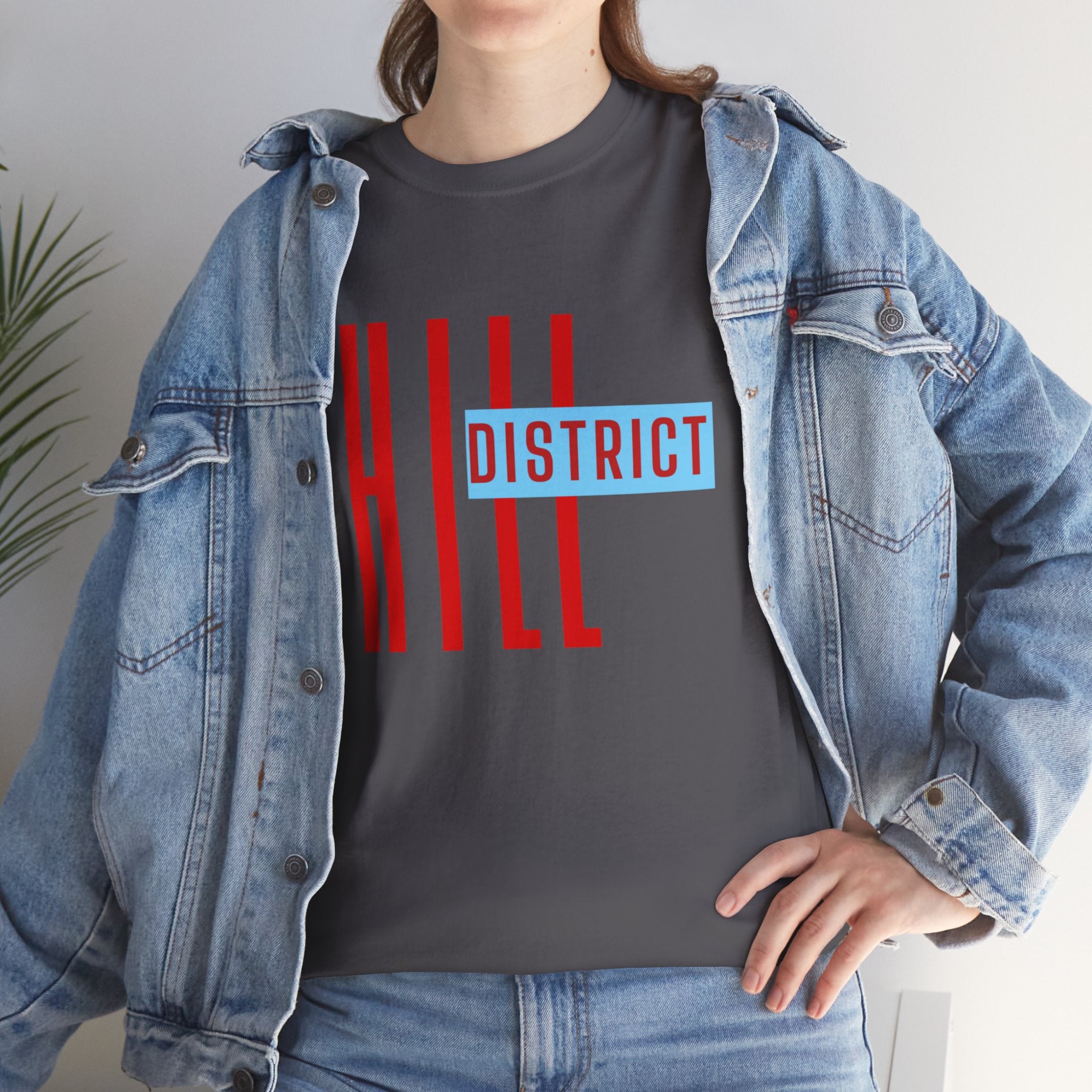Hill District T-Shirt — Retro Red & Blue 'DISTRICT' Graphic Tee