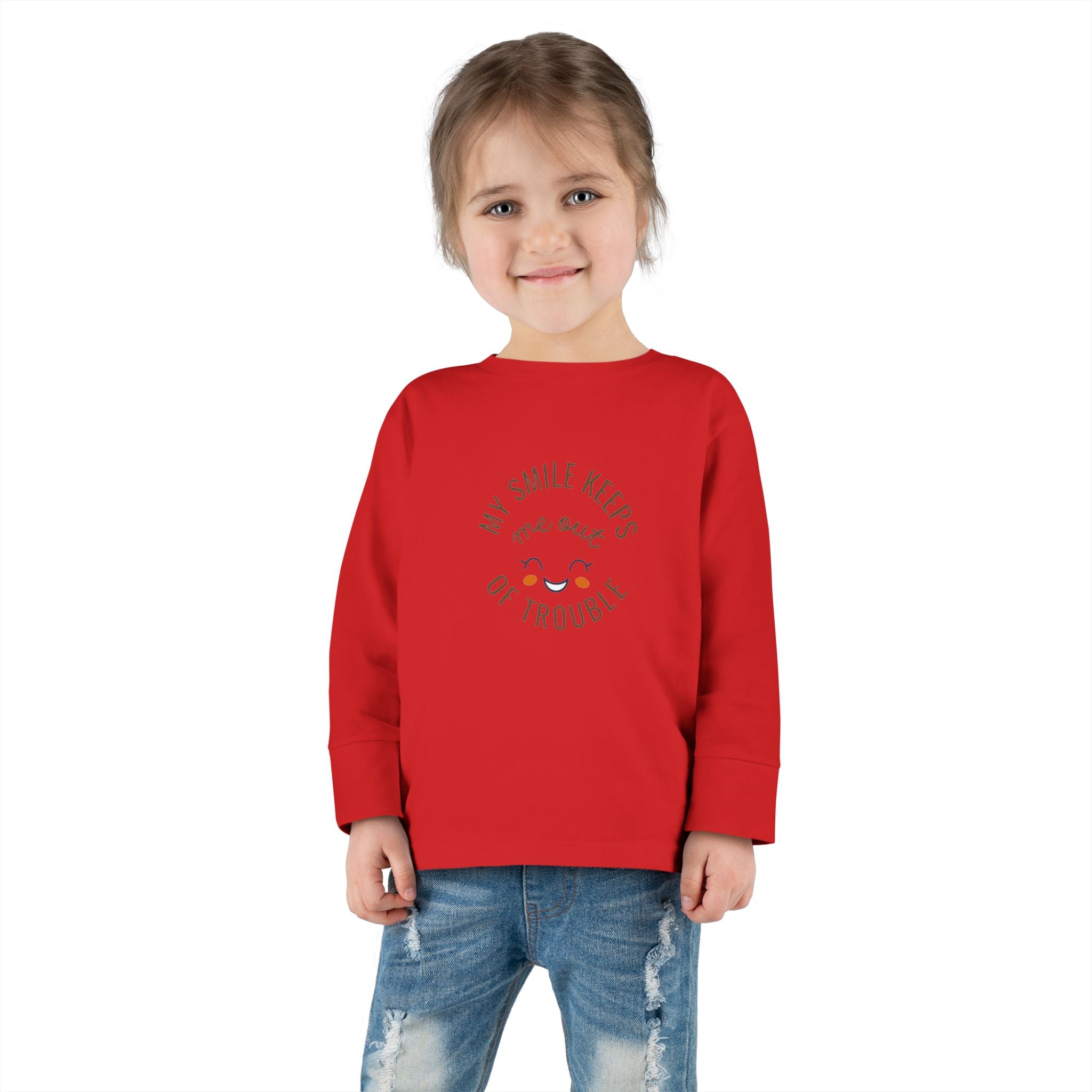 My smile keeps me out of trouble Toddler Long Sleeve Tee