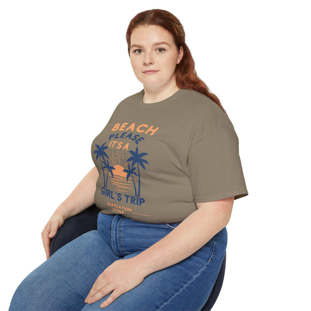Beach Please It's a Girl's Trip Tee — Tropical Palm Sunset Vacation Shirt