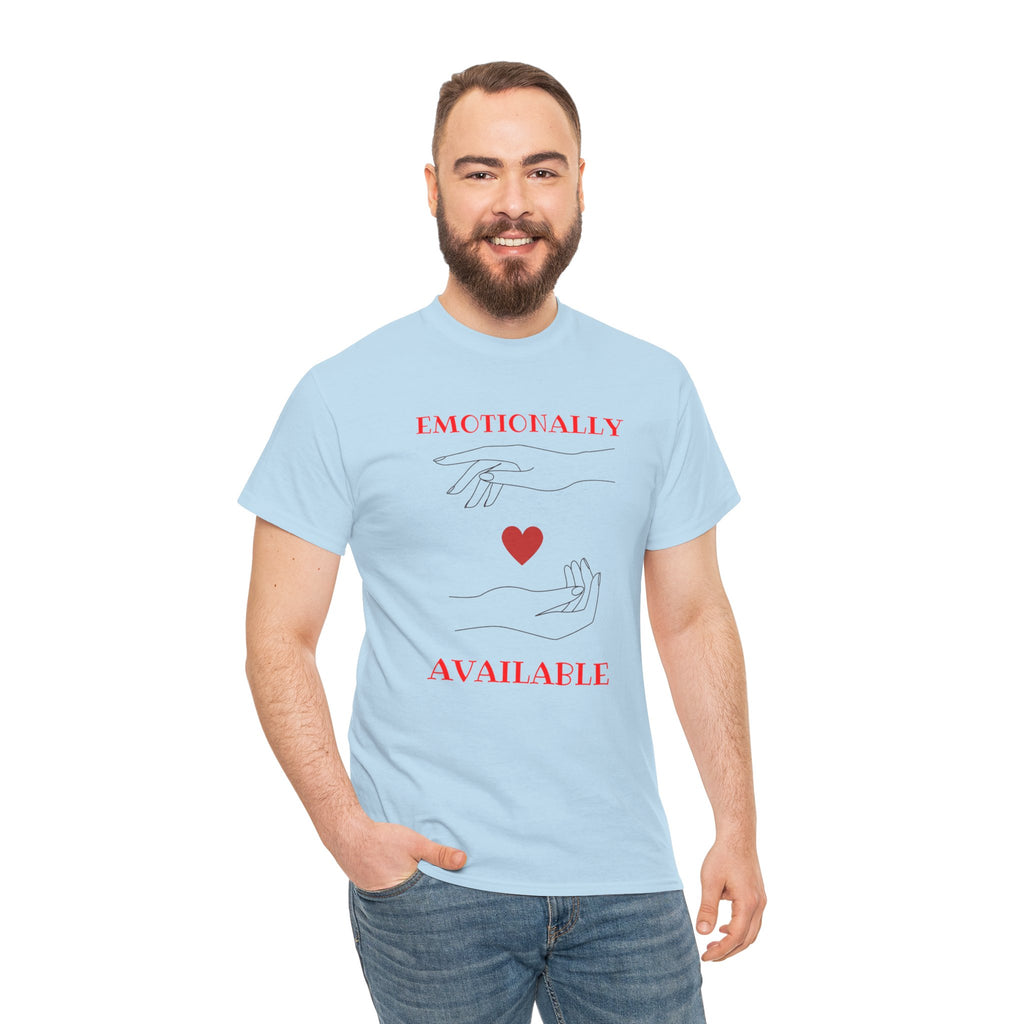 T-Shirt — "Emotionally Available" Minimal Heart Line Art Tee