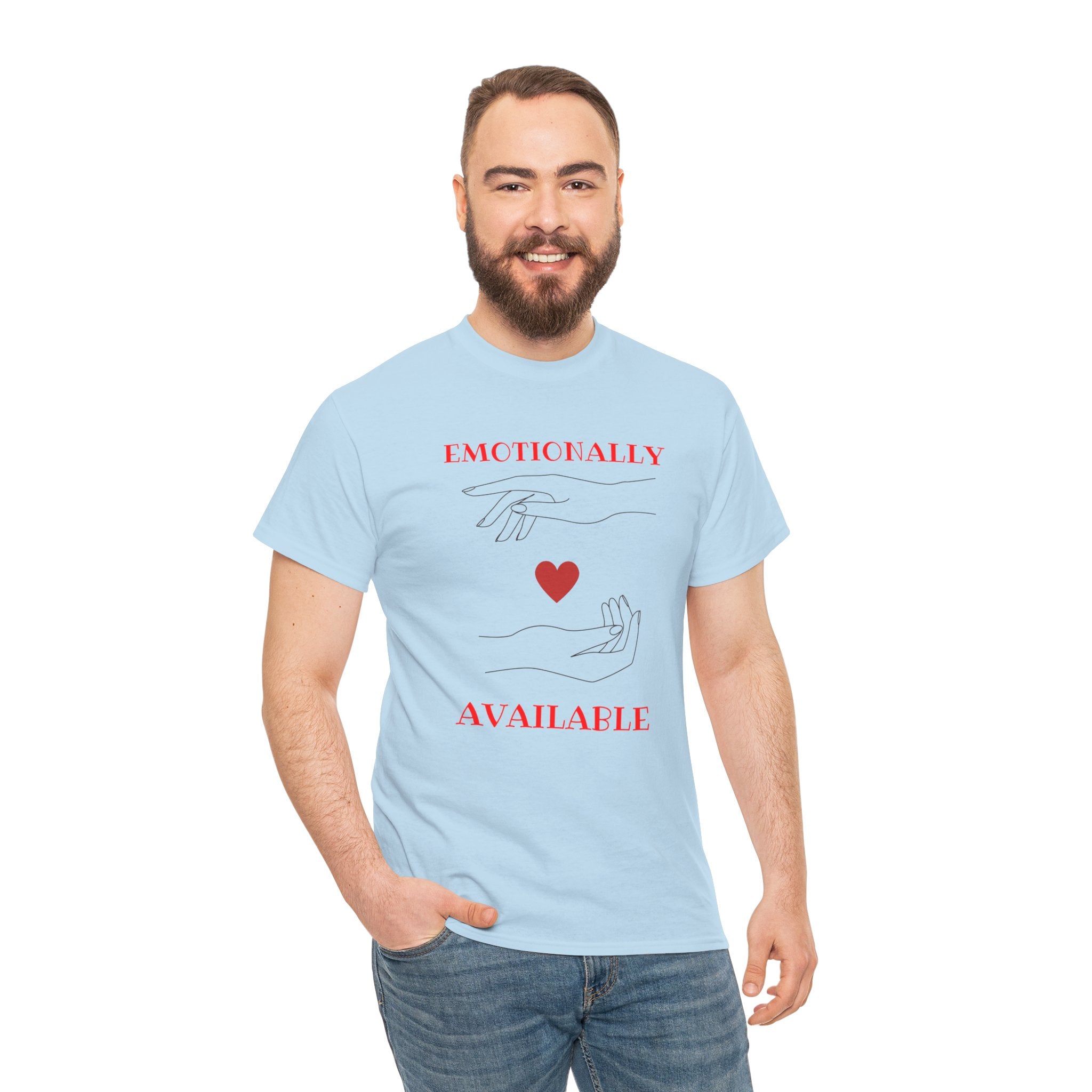 T-Shirt — "Emotionally Available" Minimal Heart Line Art Tee
