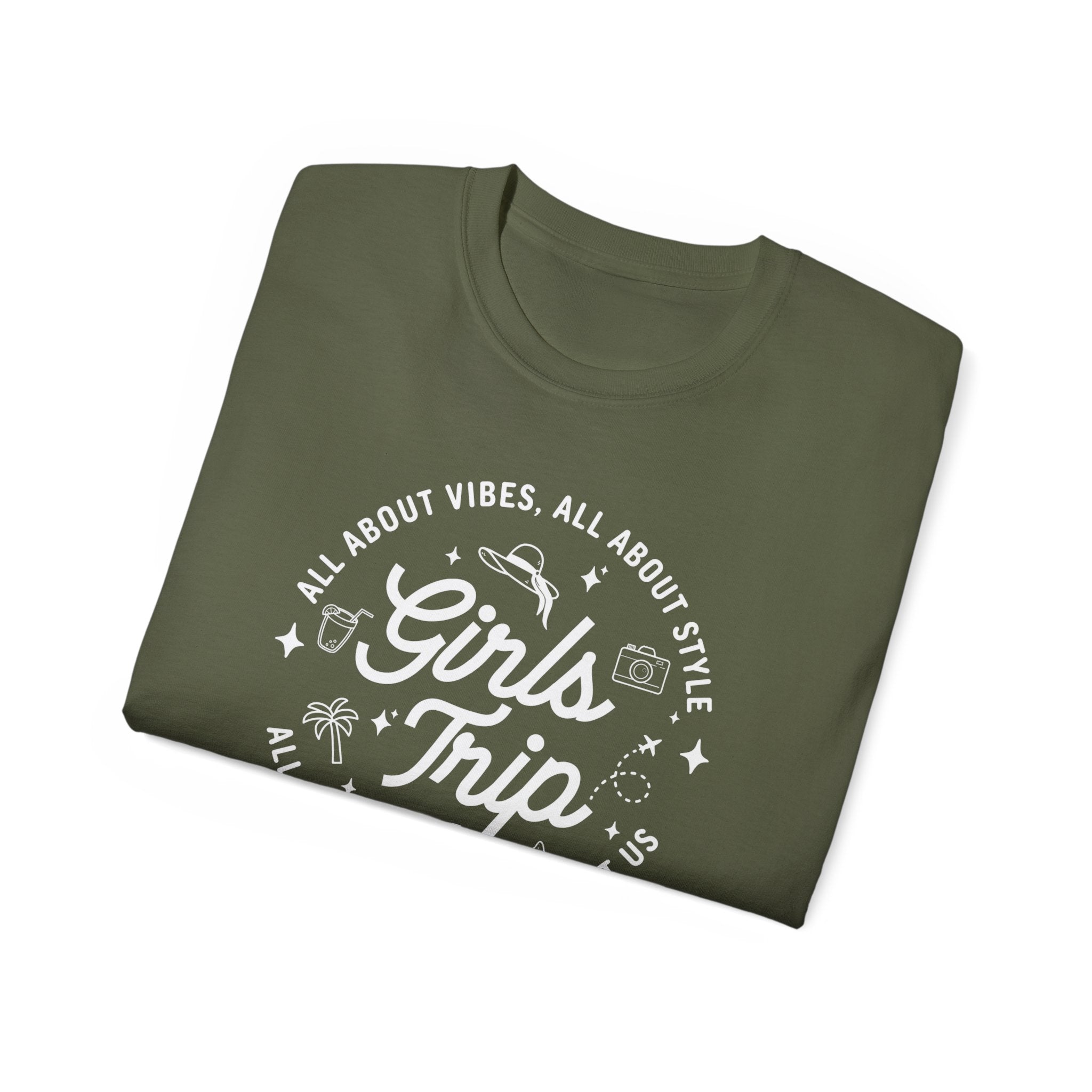 Girls Trip T-Shirt — 'All About Vibes, All About Style' Graphic Tee for Bachelorette & Vacation