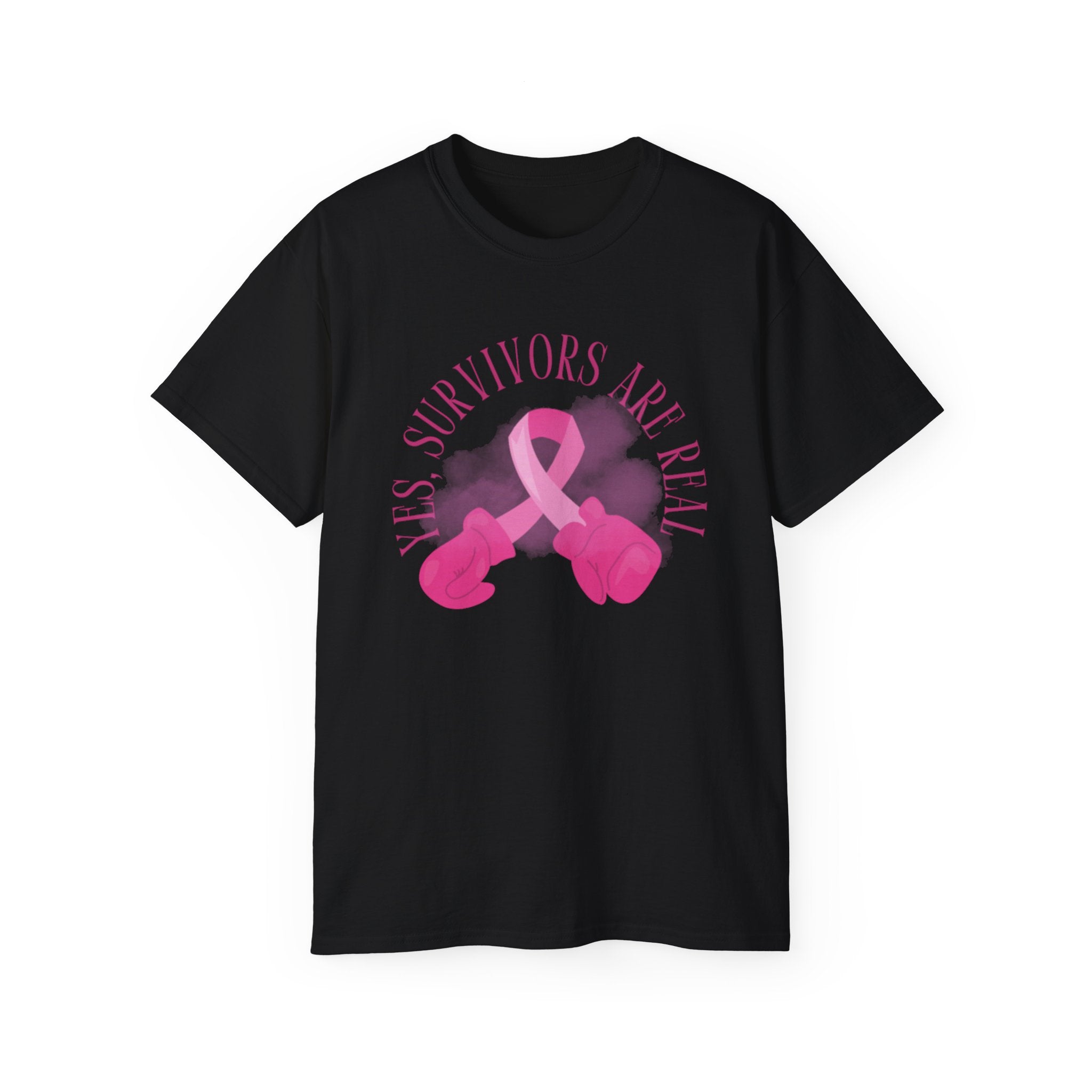 Breast Cancer Survivors Are Real T-Shirt — Pink Ribbon Boxing Gloves Tee