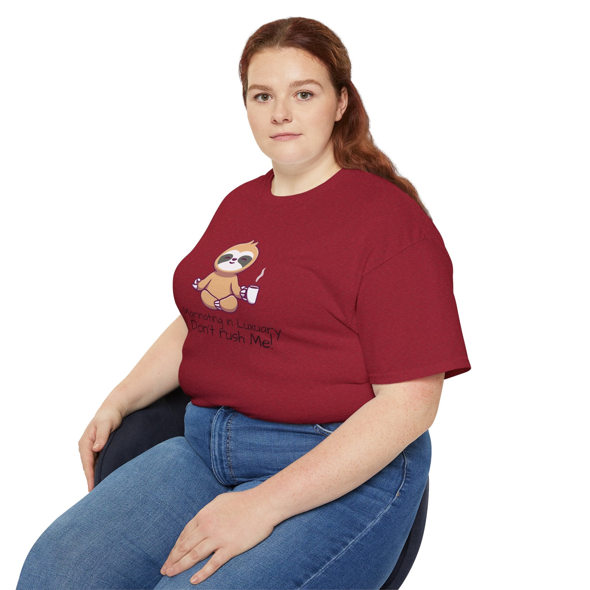 Marinating in Luxury Sloth Tee — "Don't Rush Me" Cute Coffee T-Shirt