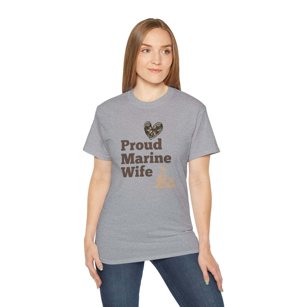 Proud Marine Wife T-Shirt — Camouflage Heart & Marine Family Tee