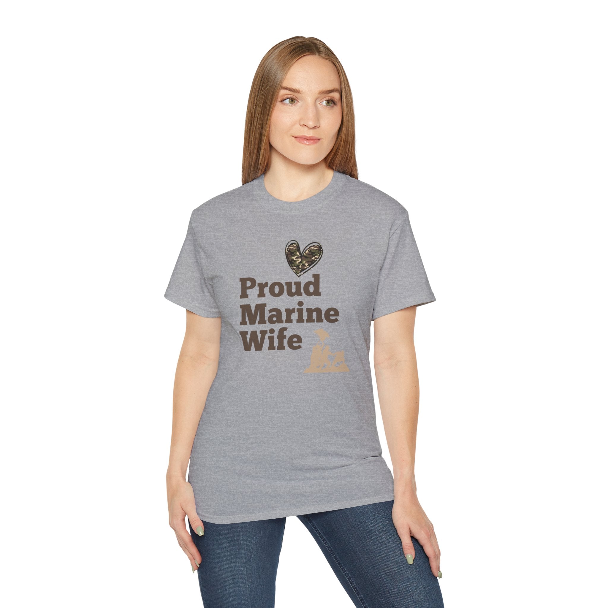 Proud Marine Wife T-Shirt — Camouflage Heart & Marine Family Tee