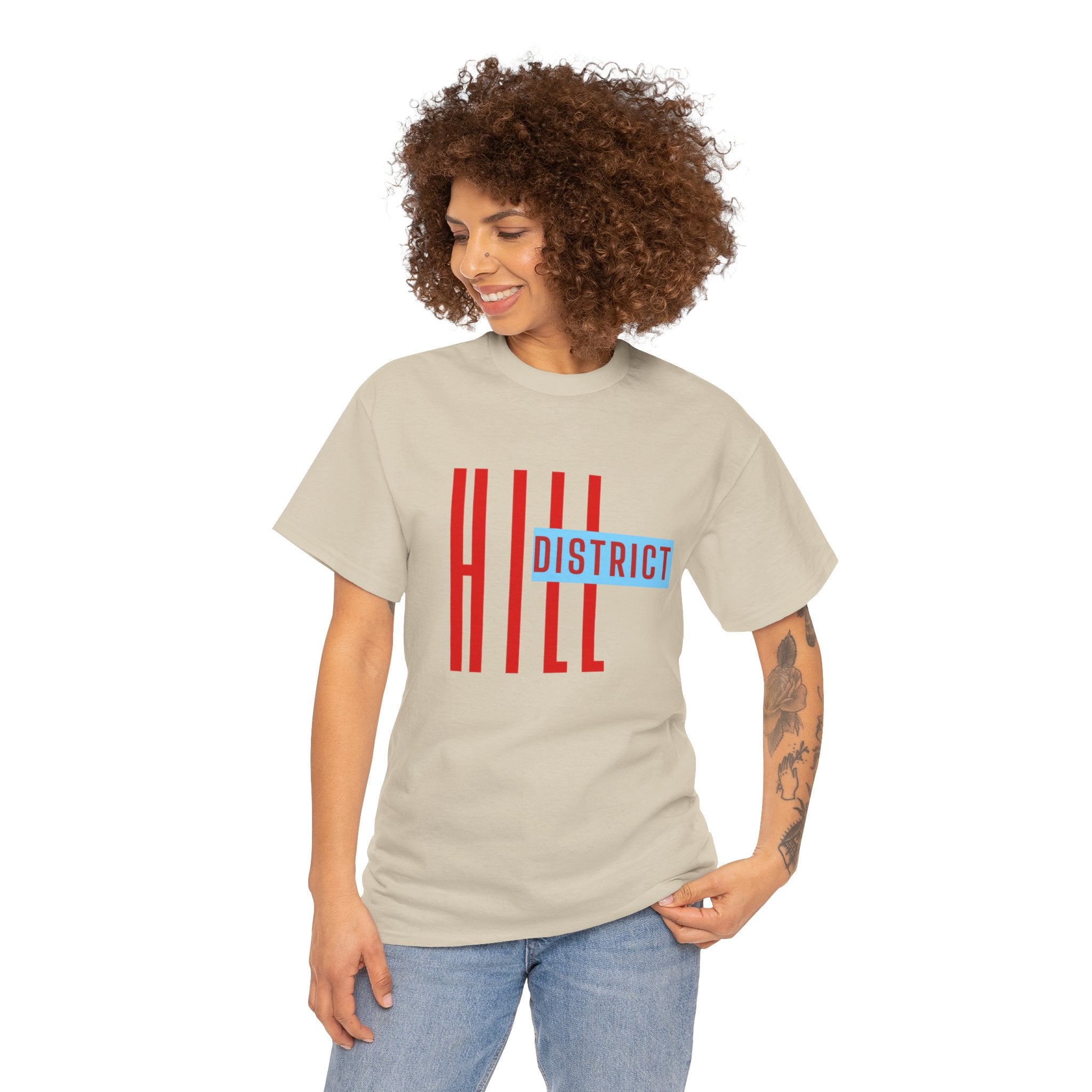 Hill District T-Shirt — Retro Red & Blue 'DISTRICT' Graphic Tee