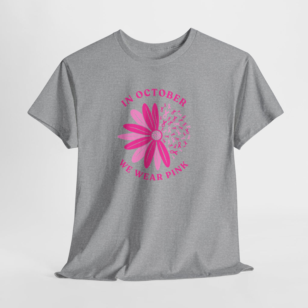 Breast Cancer Awareness Tee — "In October We Wear Pink" Floral Design