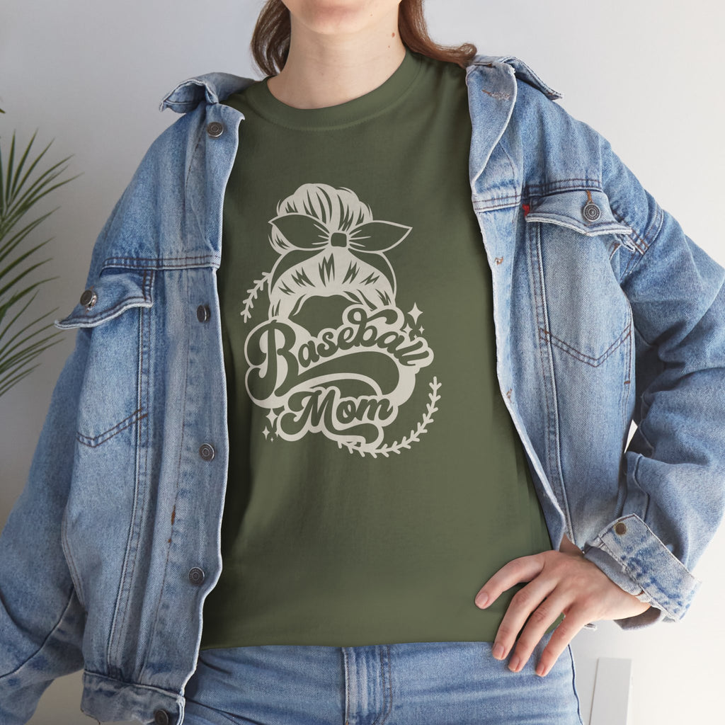 Baseball Mom Tee — Messy Bun Graphic Shirt for Proud Baseball Moms