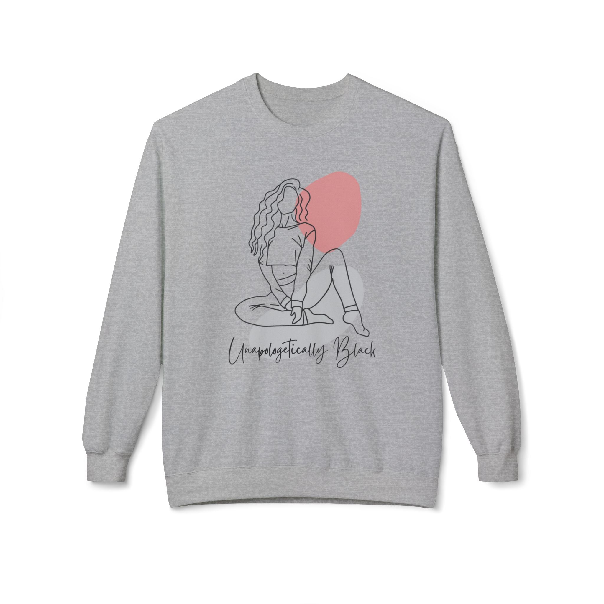 Crewneck Sweatshirt — Minimal Line Art Woman "Unapologetically Black" Graphic
