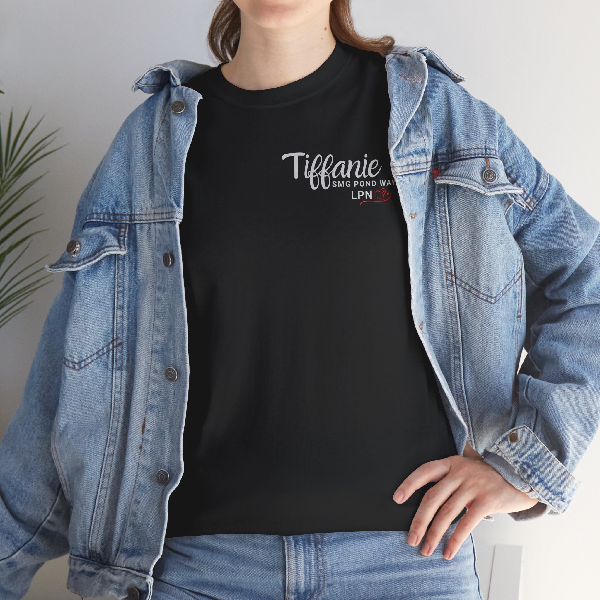 "Tiffanie" Minimal Script with Heart Chest Logo T-Shirt
