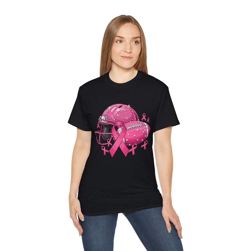 Breast Cancer Awareness Football Helmet T-Shirt – Pink Ribbon Support Tee