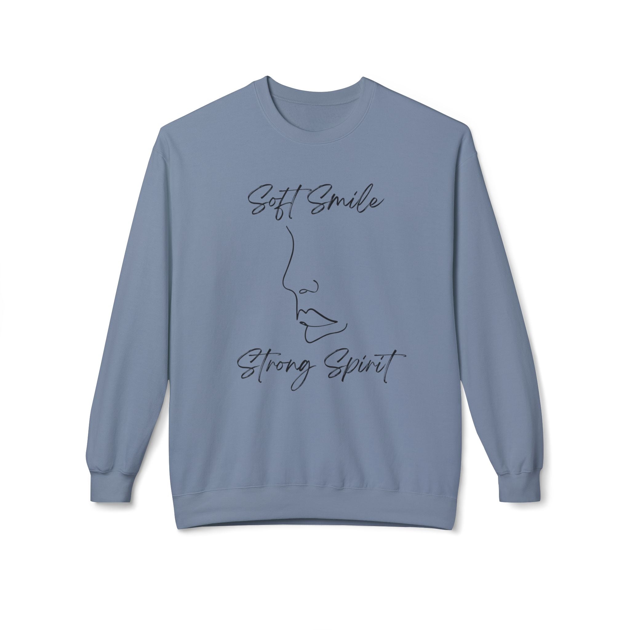 Crewneck Sweatshirt — "Soft Smile, Strong Spirit" Minimal Line Art