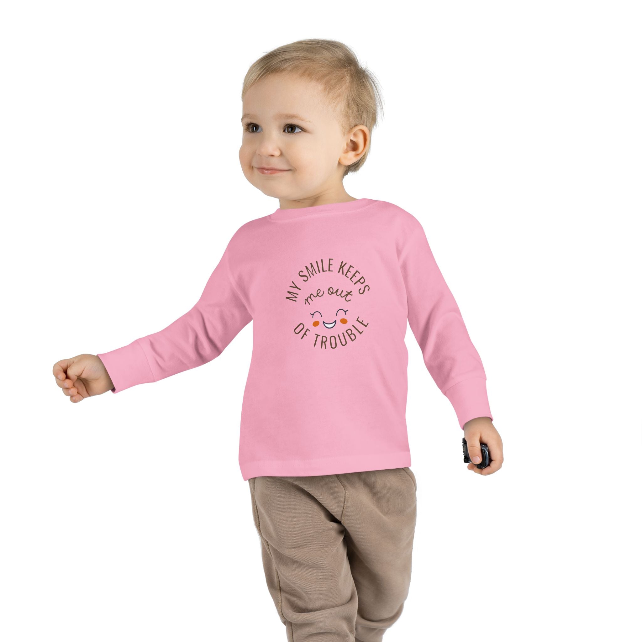 My smile keeps me out of trouble Toddler Long Sleeve Tee