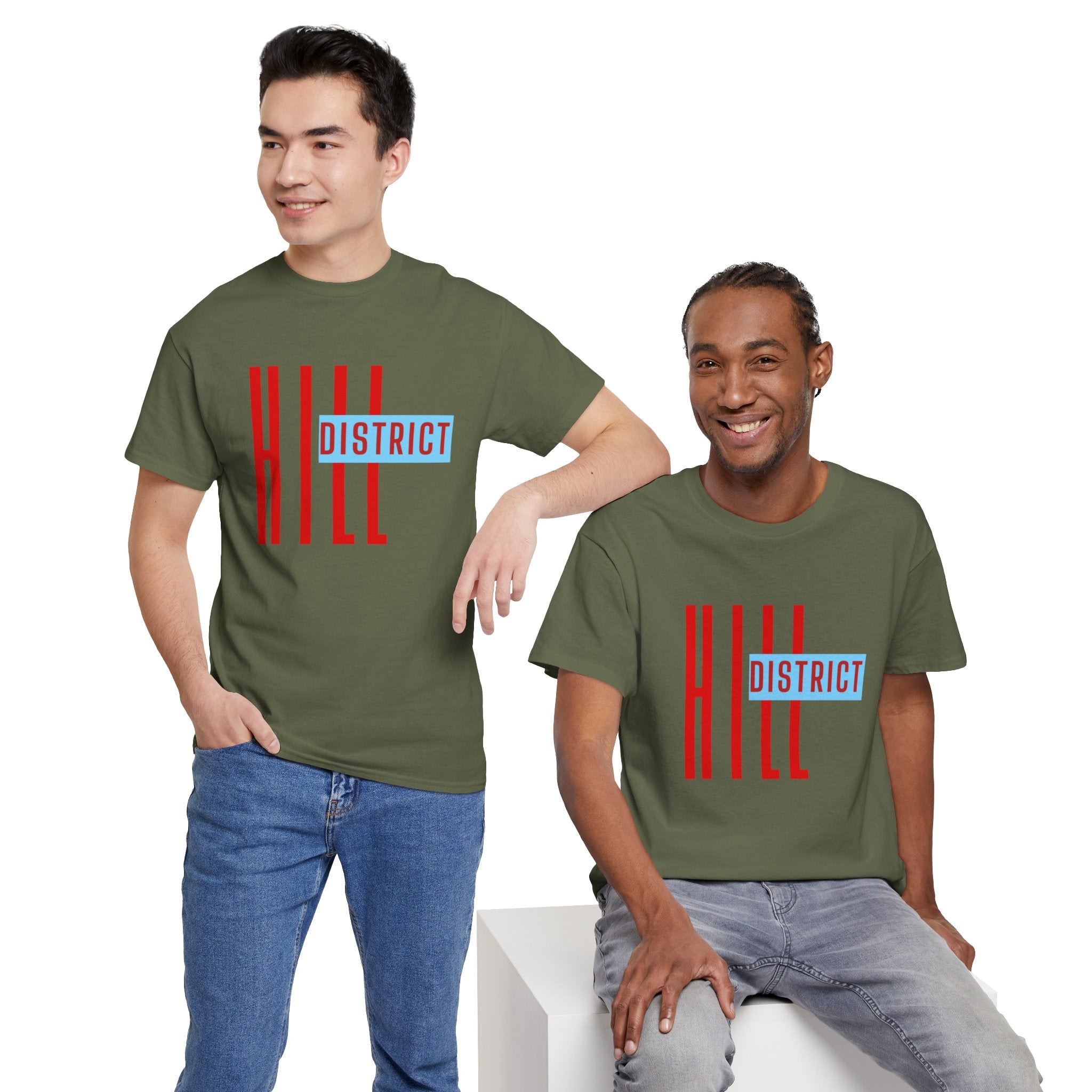 Hill District T-Shirt — Retro Red & Blue 'DISTRICT' Graphic Tee