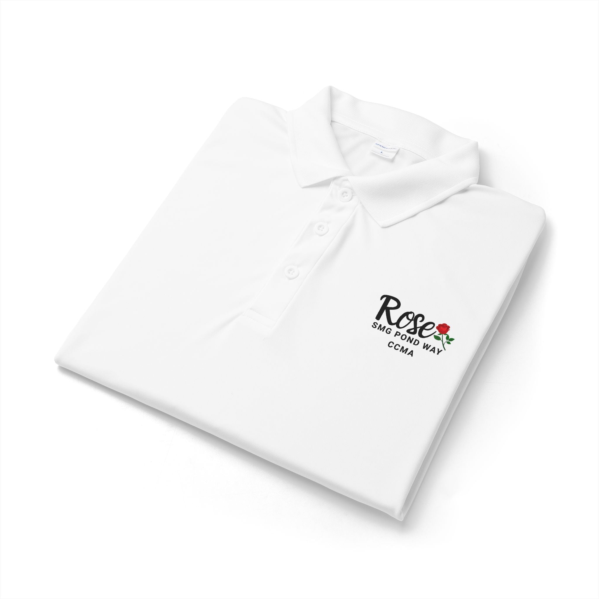 Rose Work Logo Polo Shirt Black Script with a Rose