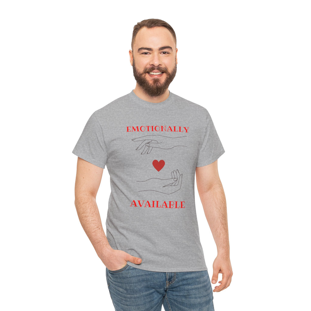 T-Shirt — "Emotionally Available" Minimal Heart Line Art Tee