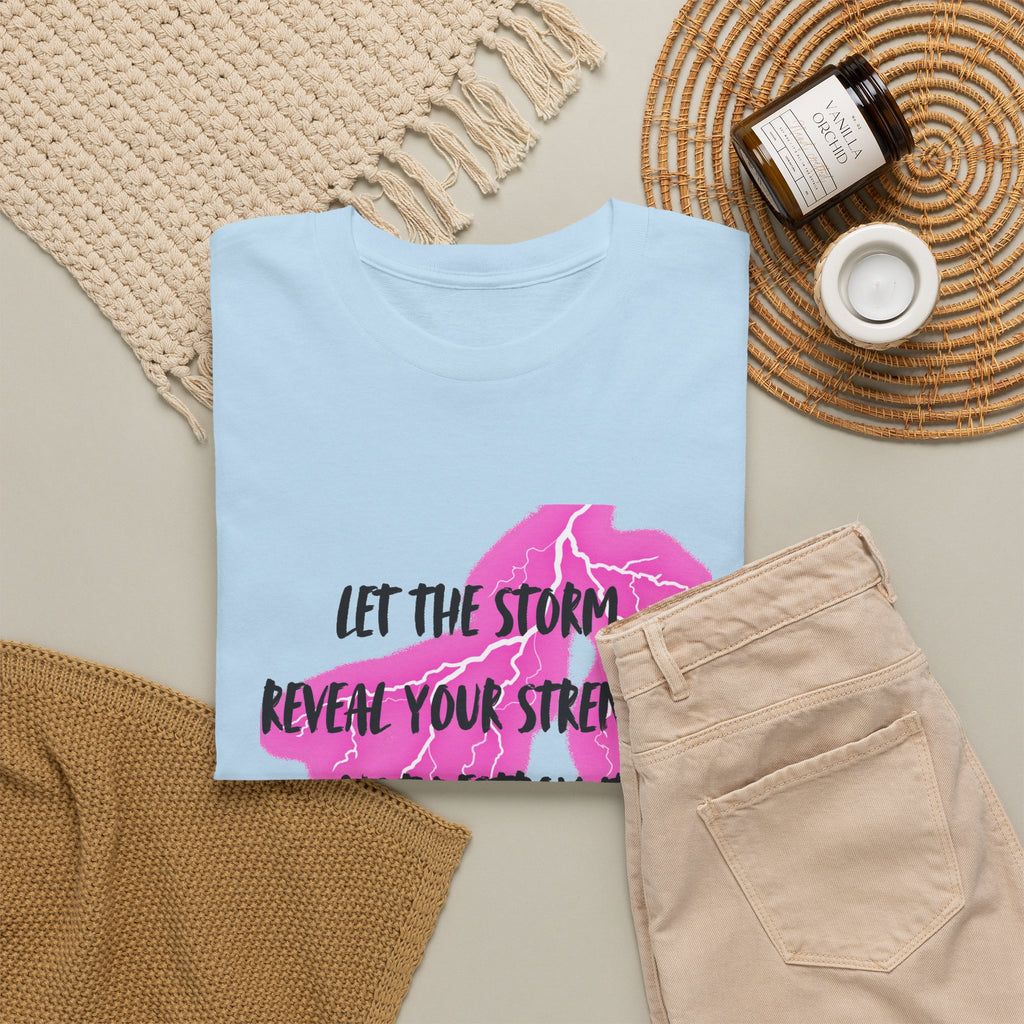 Let the Storm Reveal Your Strength Tee — Inspirational Pink Lightning Graphic T‑Shirt