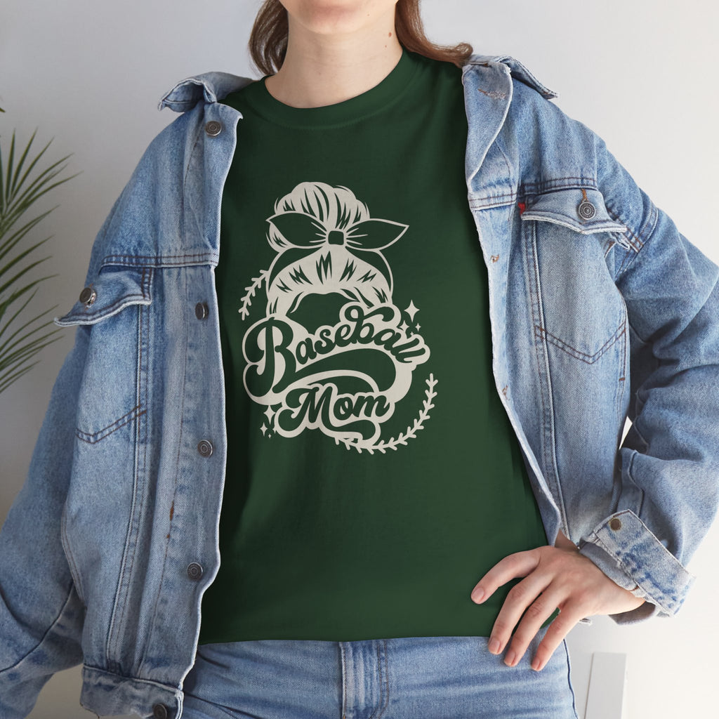 Baseball Mom Tee — Messy Bun Graphic Shirt for Proud Baseball Moms