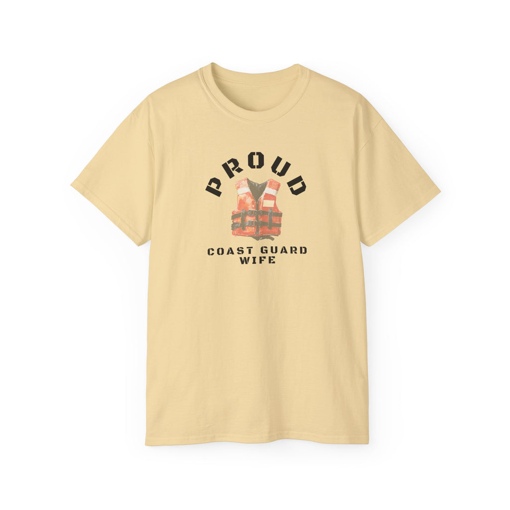 Proud Coast Guard Wife T-Shirt — Life Vest Graphic Tee for Military Spouses