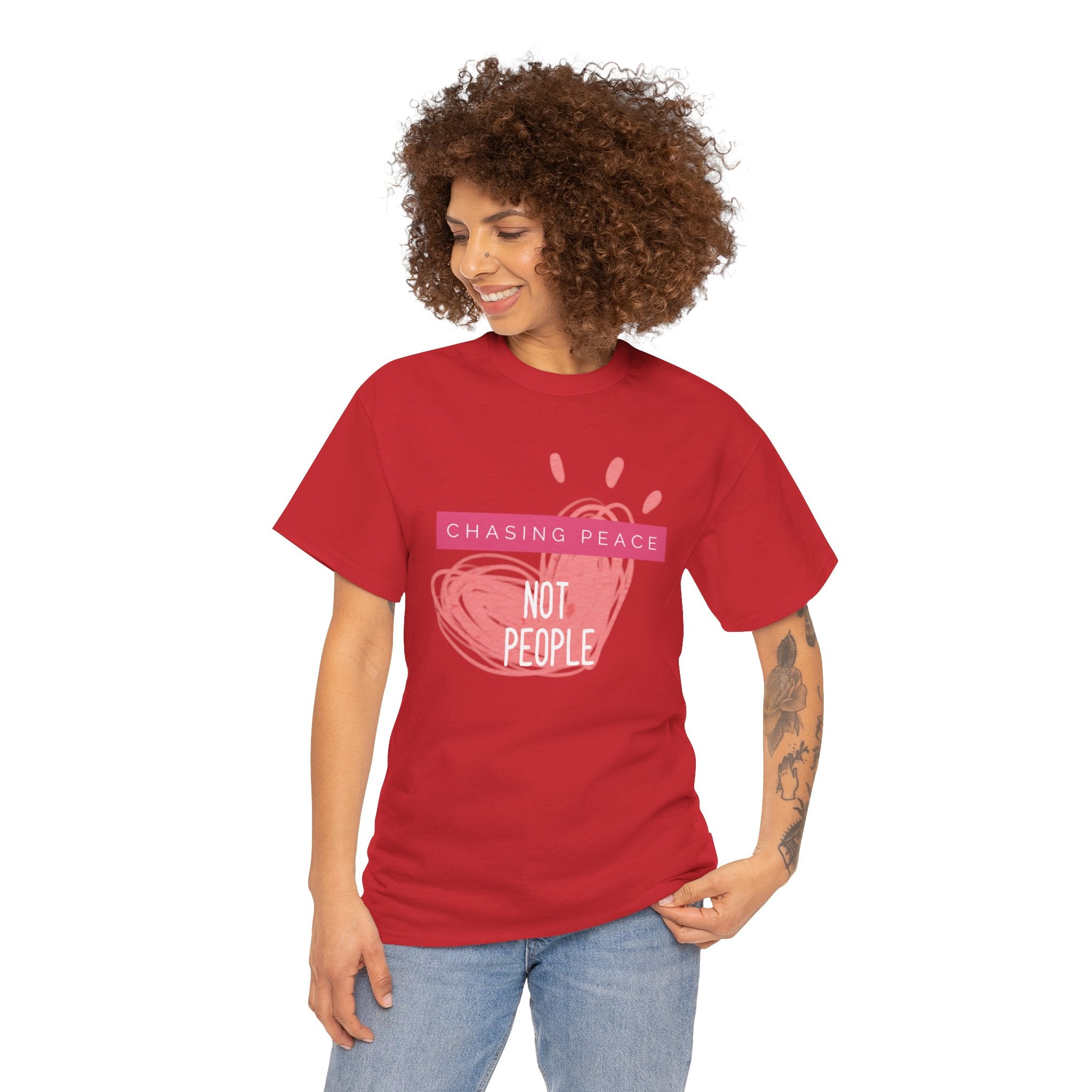 Chasing Peace Not People Tee — Pink Graphic Mental Health Awareness T‑Shirt