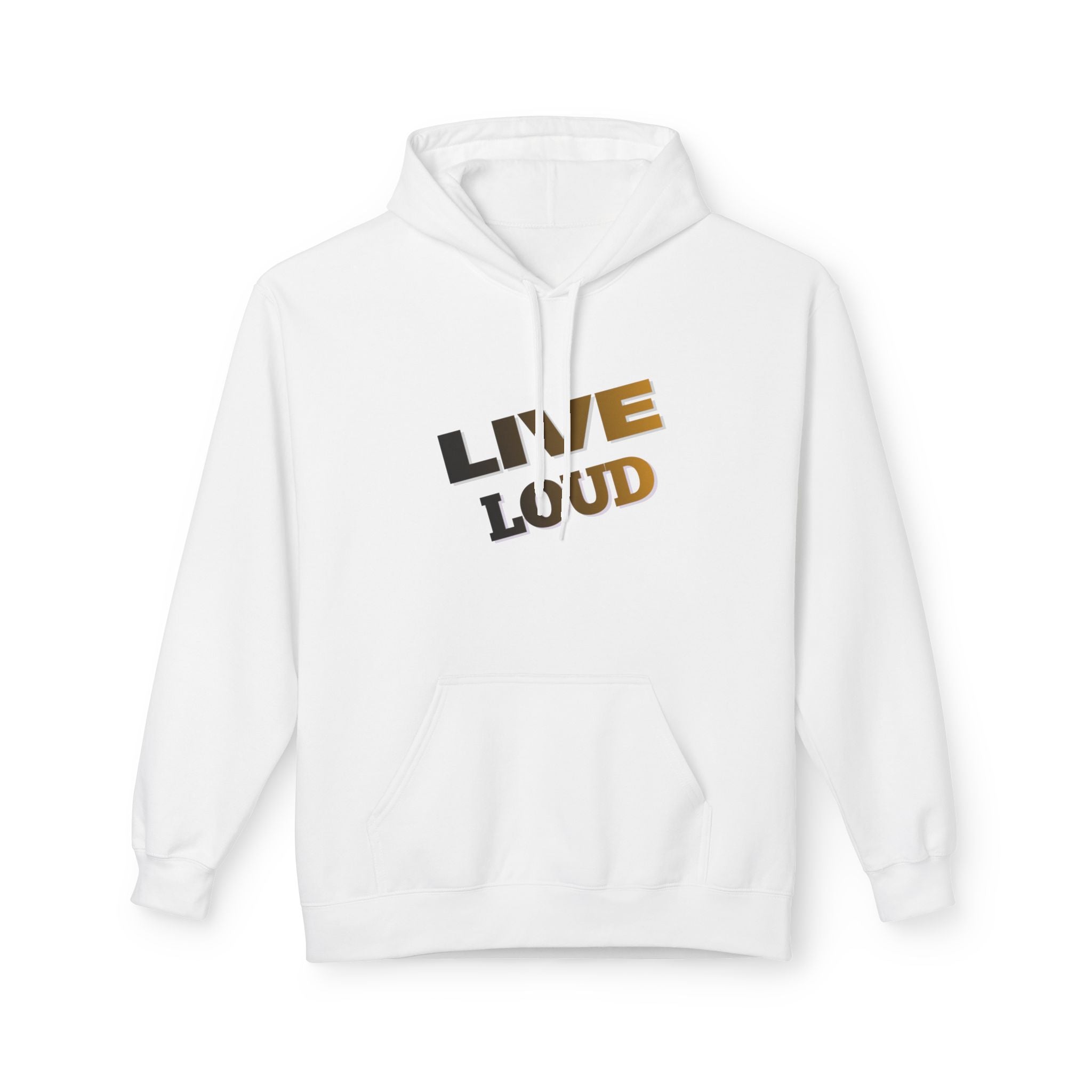 Live Loud Hoodie — Bold Diagonal Text Graphic Pullover