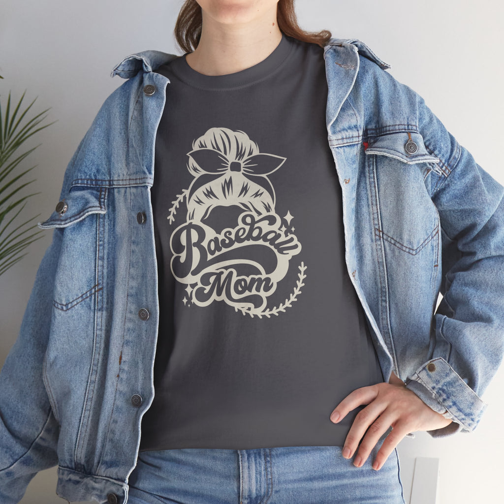 Baseball Mom Tee — Messy Bun Graphic Shirt for Proud Baseball Moms