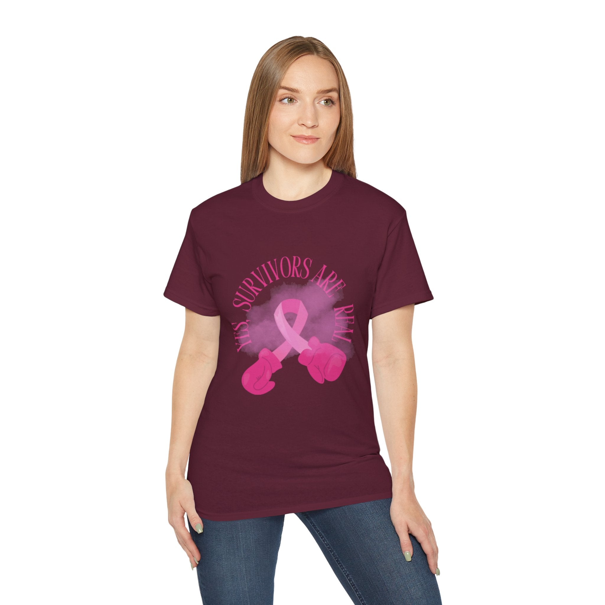 Breast Cancer Survivors Are Real T-Shirt — Pink Ribbon Boxing Gloves Tee