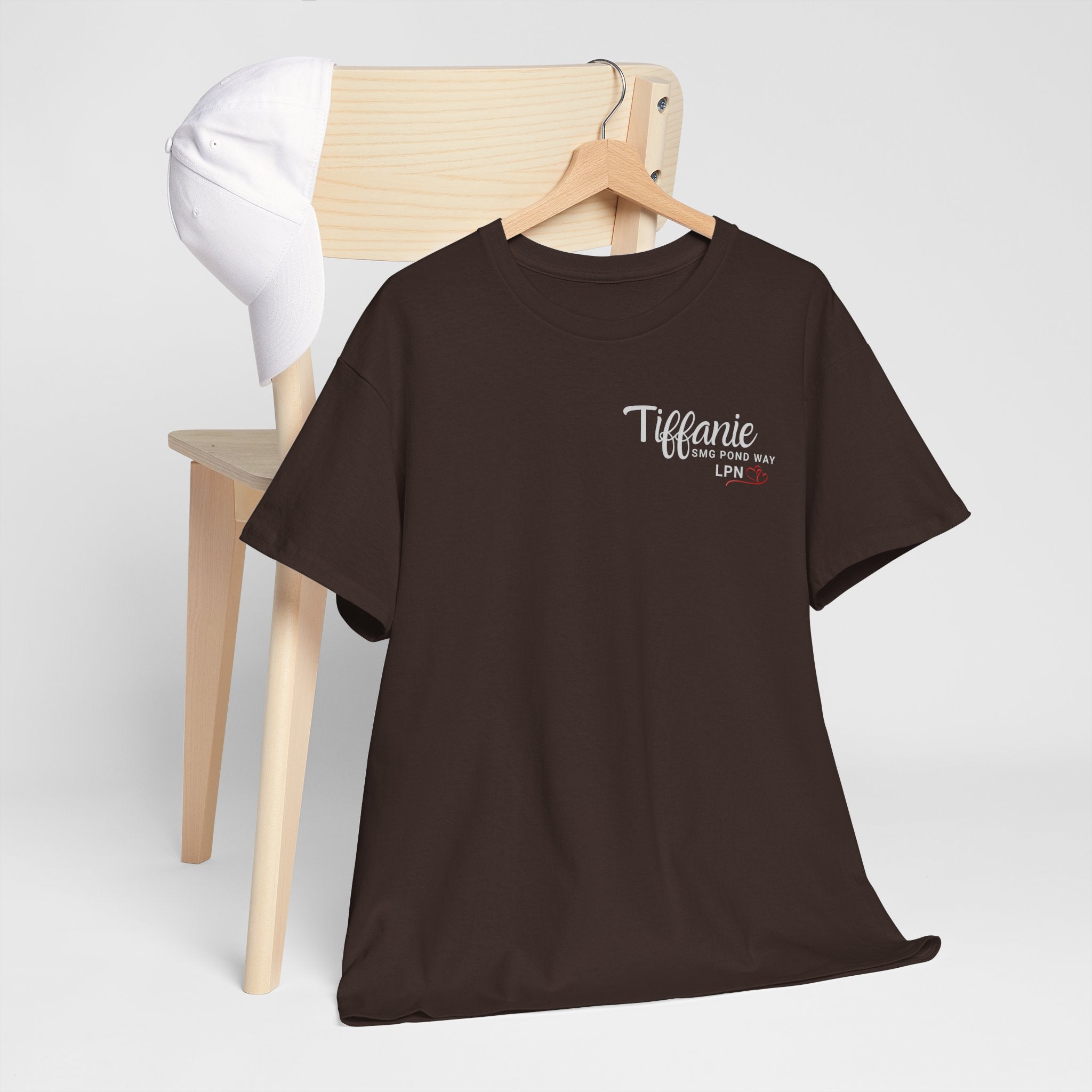 "Tiffanie" Minimal Script with Heart Chest Logo T-Shirt