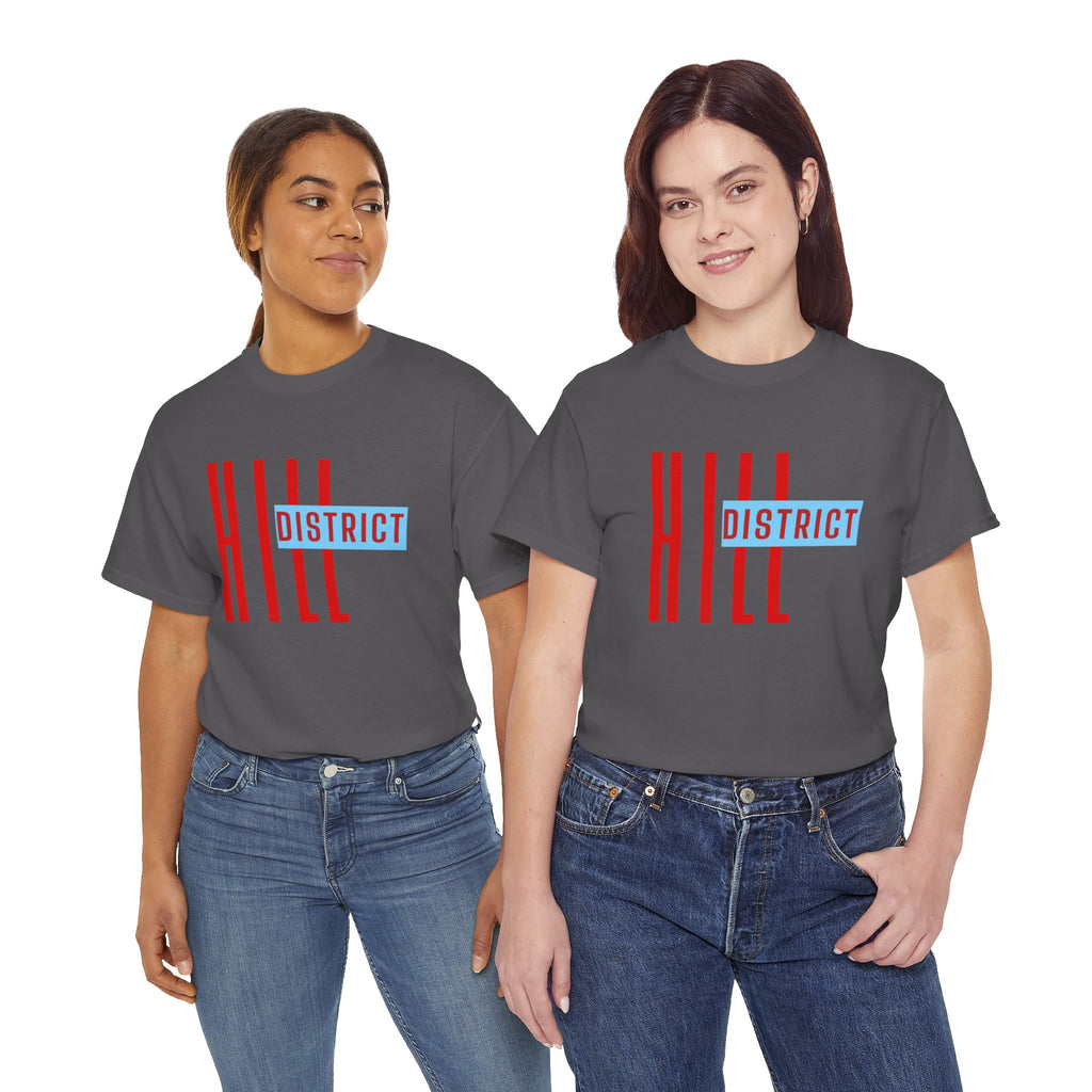 Hill District T-Shirt — Retro Red & Blue 'DISTRICT' Graphic Tee