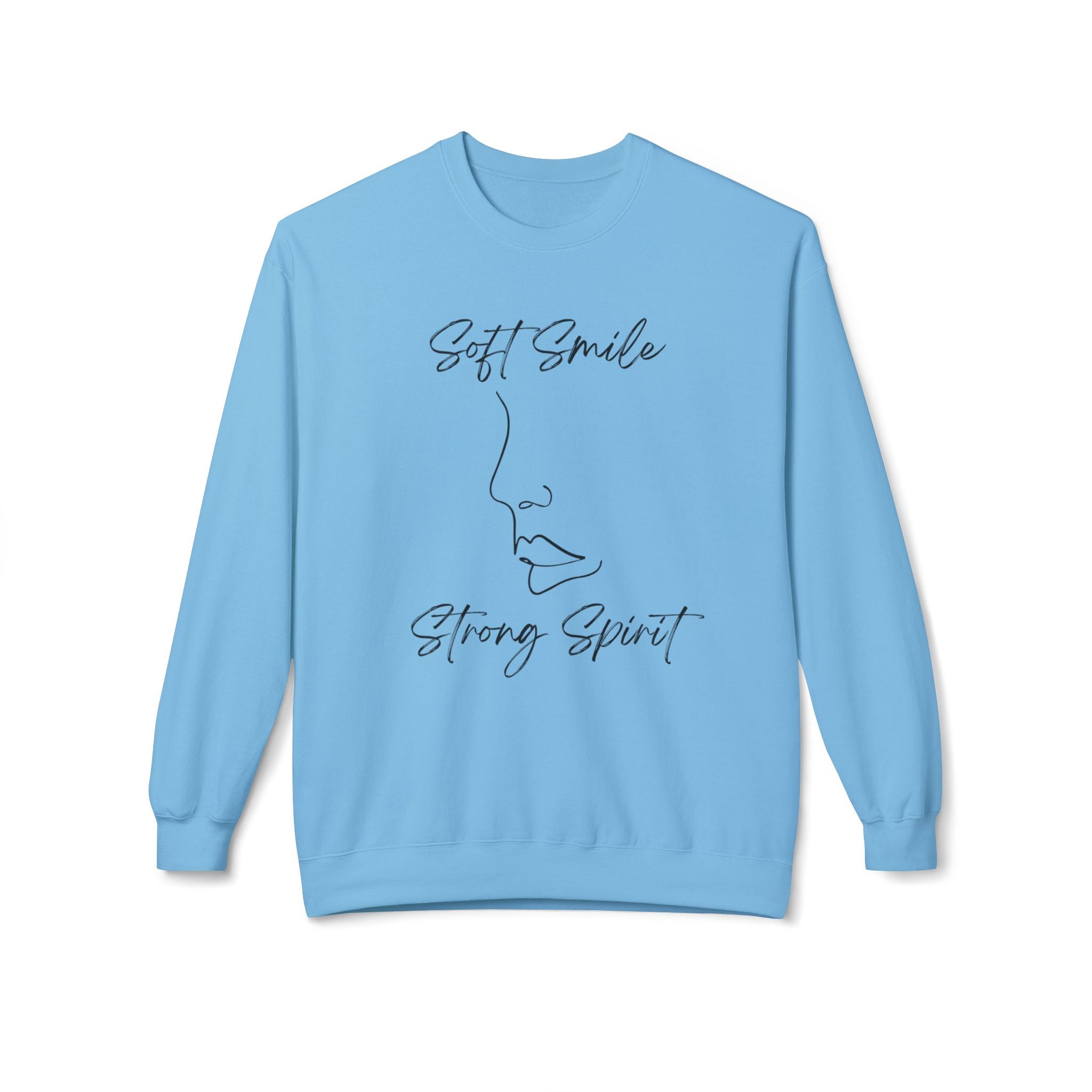 Crewneck Sweatshirt — "Soft Smile, Strong Spirit" Minimal Line Art