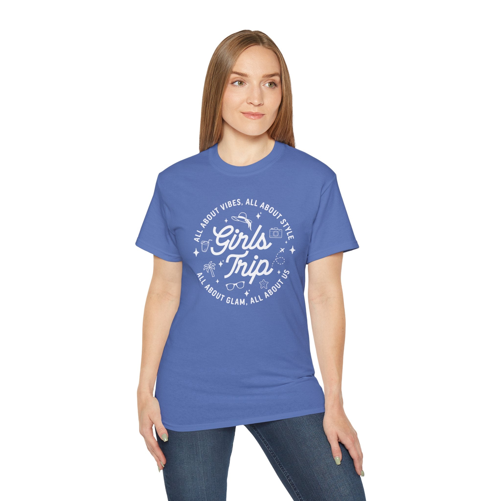 Girls Trip T-Shirt — 'All About Vibes, All About Style' Graphic Tee for Bachelorette & Vacation