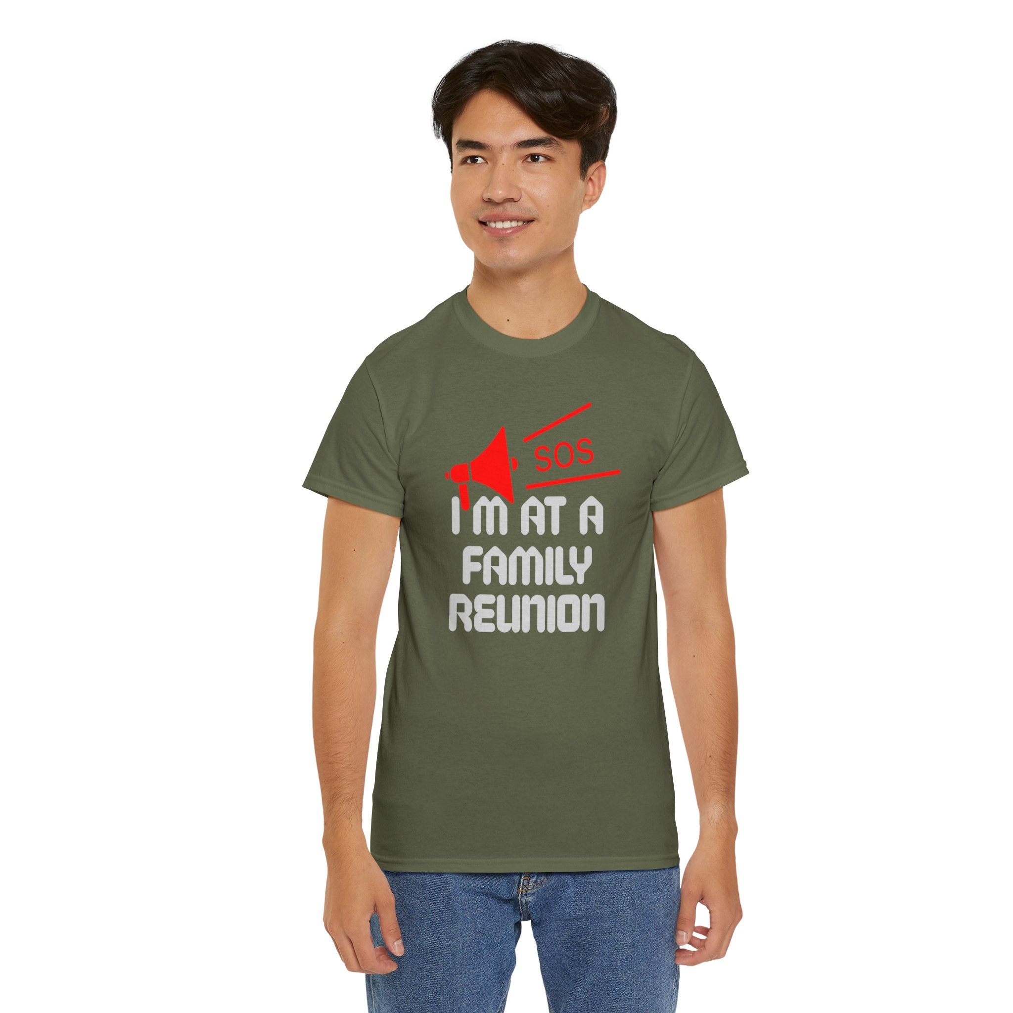 I'm At A Family Reunion T‑Shirt — Funny SOS Megaphone Family Reunion Tee
