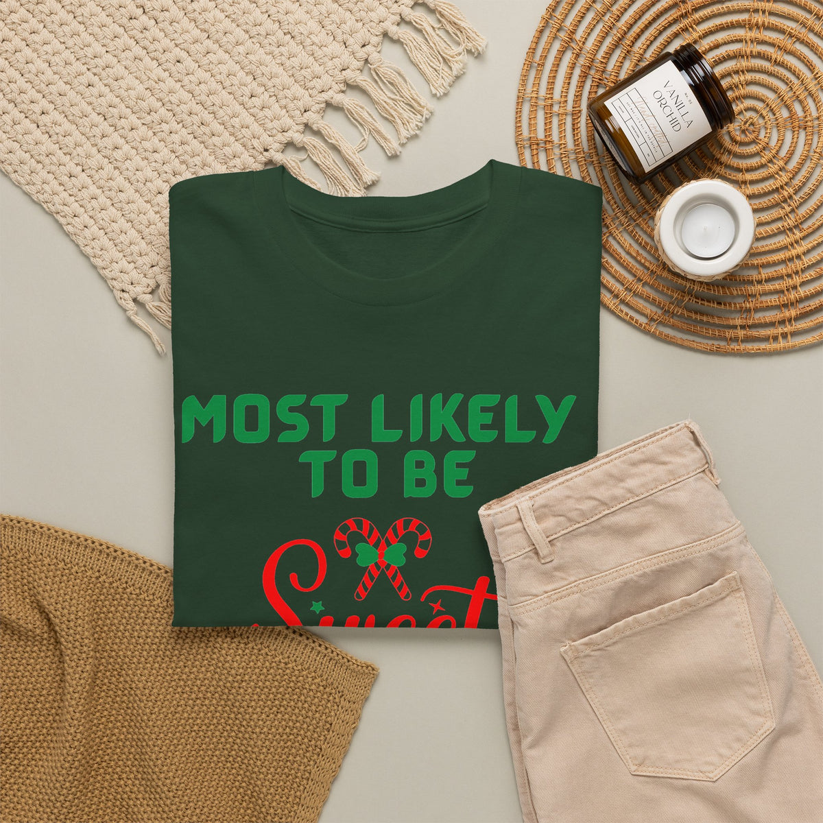 Most Likely to Be Sweet Twisted Christmas Candy Cane T-Shirt