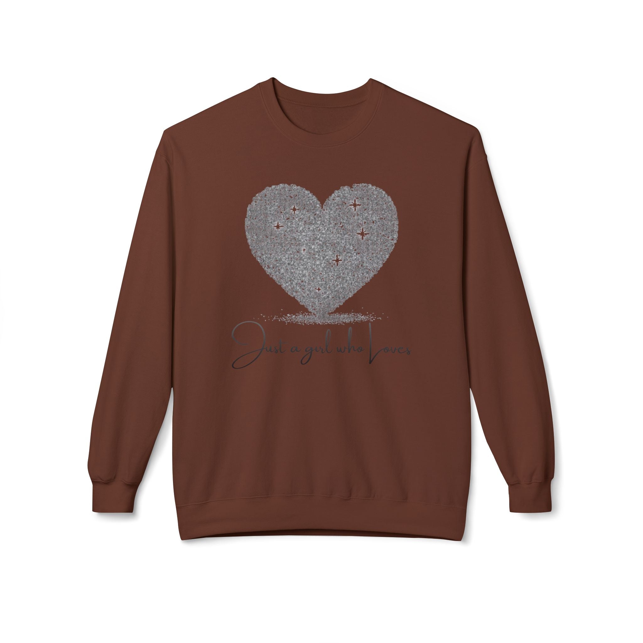 Crewneck Sweatshirt - Glitter Heart "Just a girl who loves" Cozy Graphic Pullover