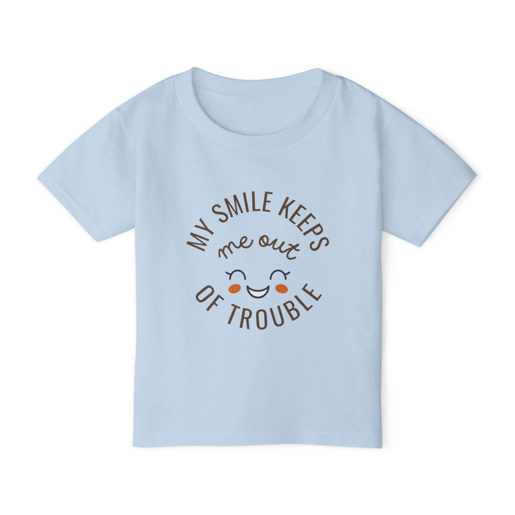Toddler T‑Shirt — “My Smile Keeps Me Out of Trouble” Cute Smiley Kids Tee
