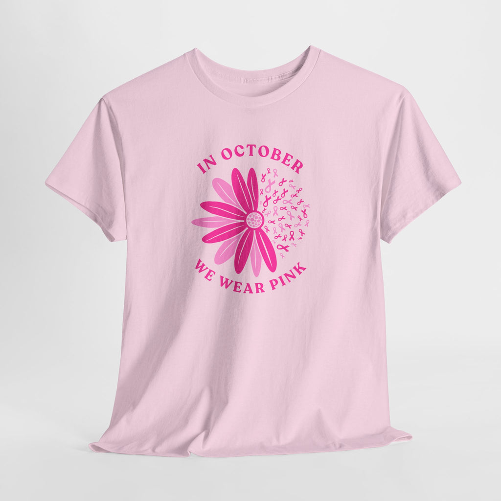 Breast Cancer Awareness Tee — "In October We Wear Pink" Floral Design