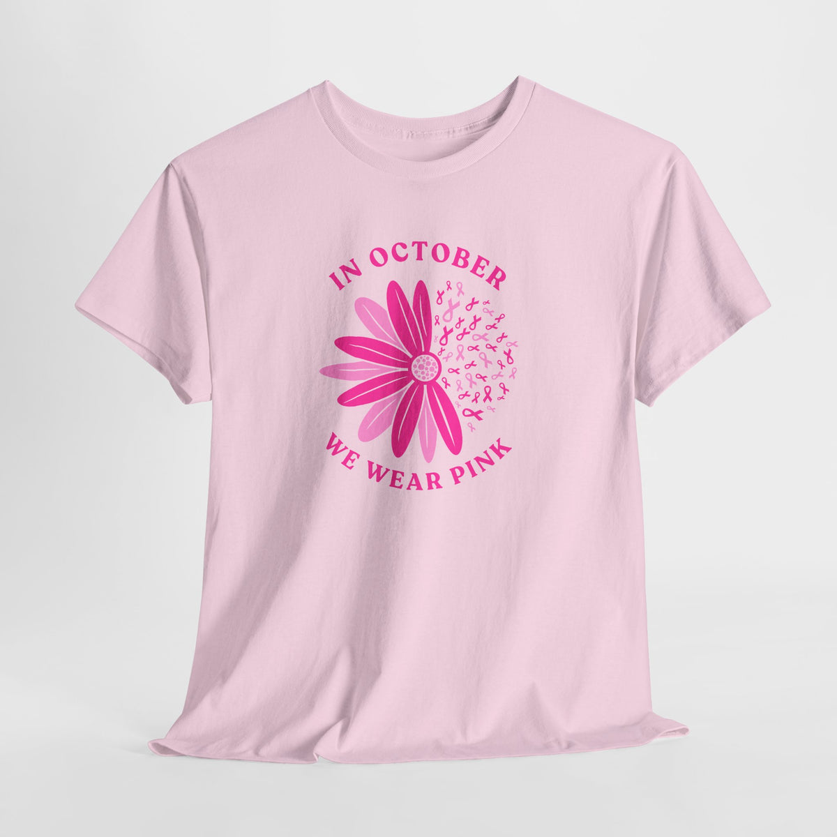 Breast Cancer Awareness Tee — "In October We Wear Pink" Floral Design