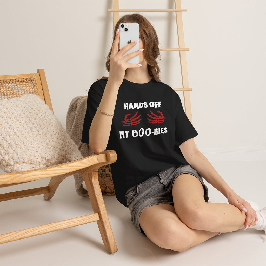 Hands Off My Boo-bies Halloween T-Shirt — Spooky Skeleton Hands Graphic Tee