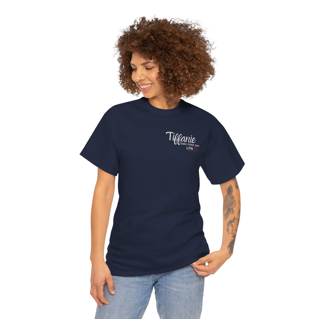 "Tiffanie" Minimal Script with Heart Chest Logo T-Shirt