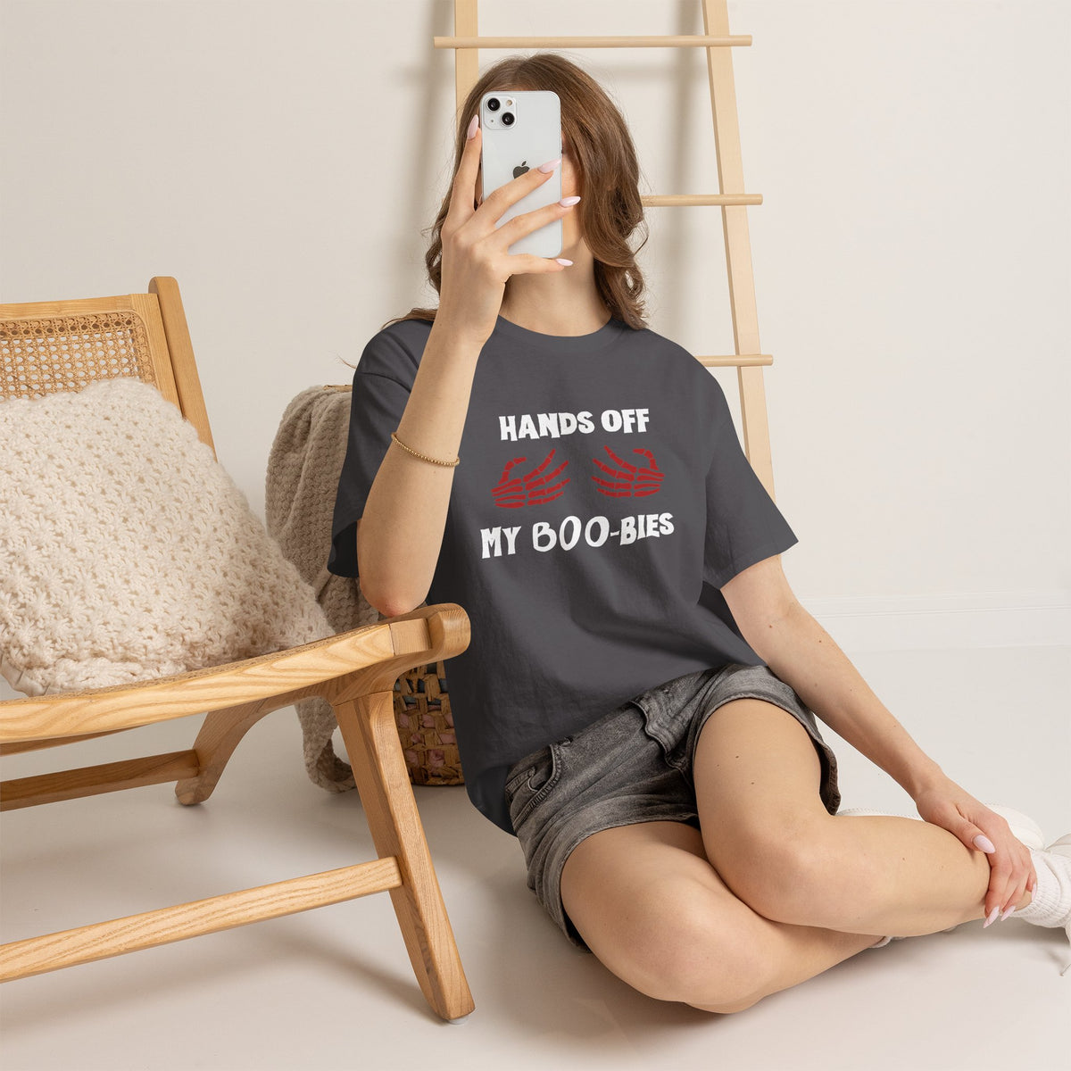 Hands Off My Boo-bies Halloween T-Shirt — Spooky Skeleton Hands Graphic Tee