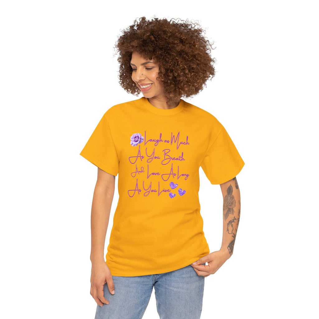 Inspirational Script Tee — "Breathe, Believe, Love" Purple Handwritten Design