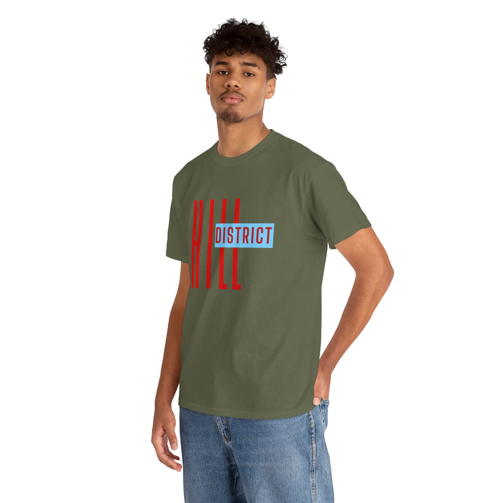 Hill District T-Shirt — Retro Red & Blue 'DISTRICT' Graphic Tee