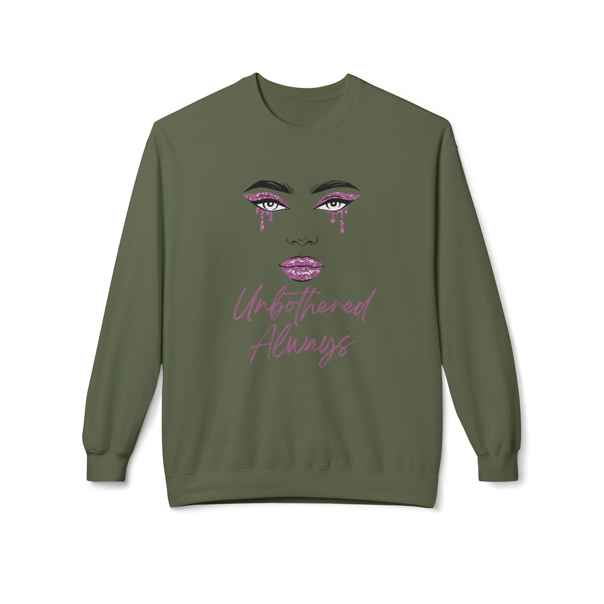 Unbothered Always Crewneck Sweatshirt — Glam Dripping Makeup Graphic