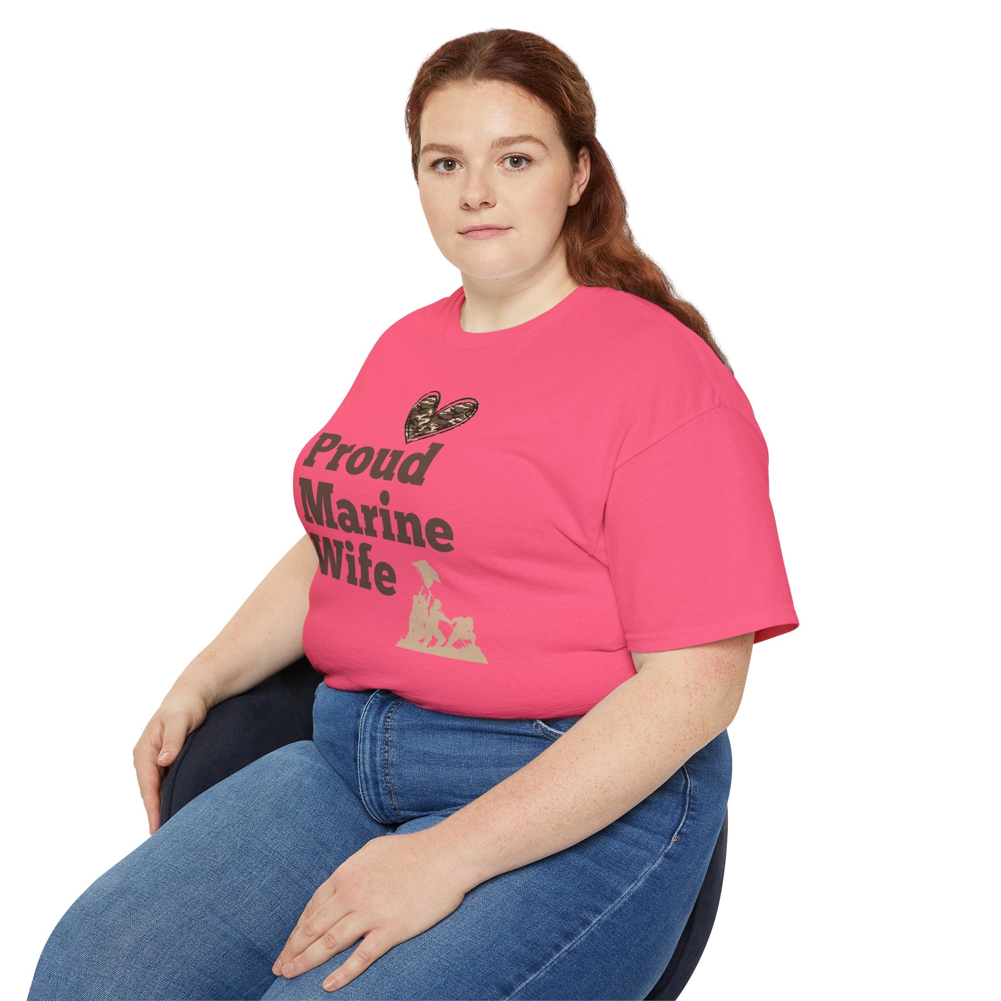 Proud Marine Wife T-Shirt — Camouflage Heart & Marine Family Tee