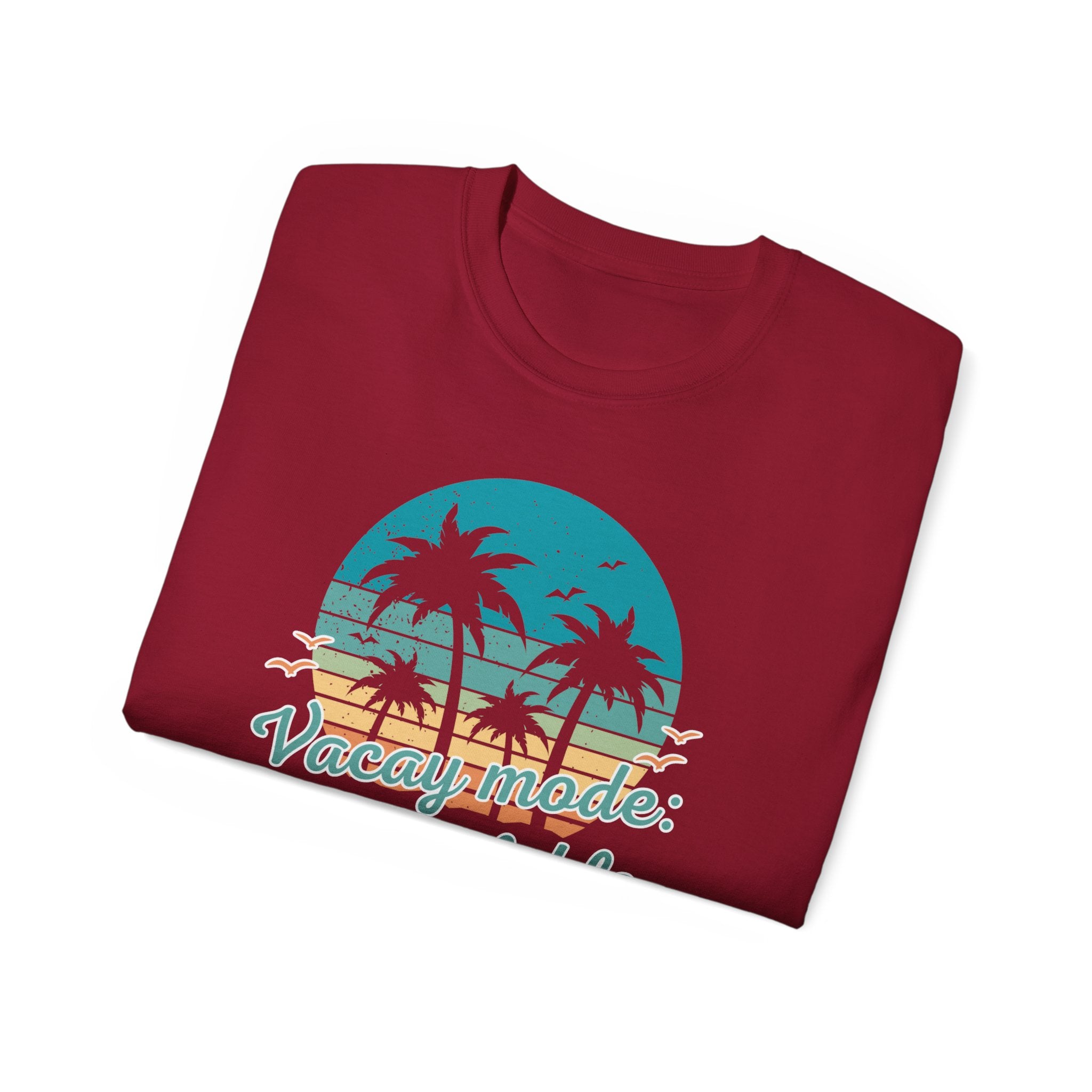 Vacation Mode Tee — Retro Palm Beach Sunset Graphic T-Shirt