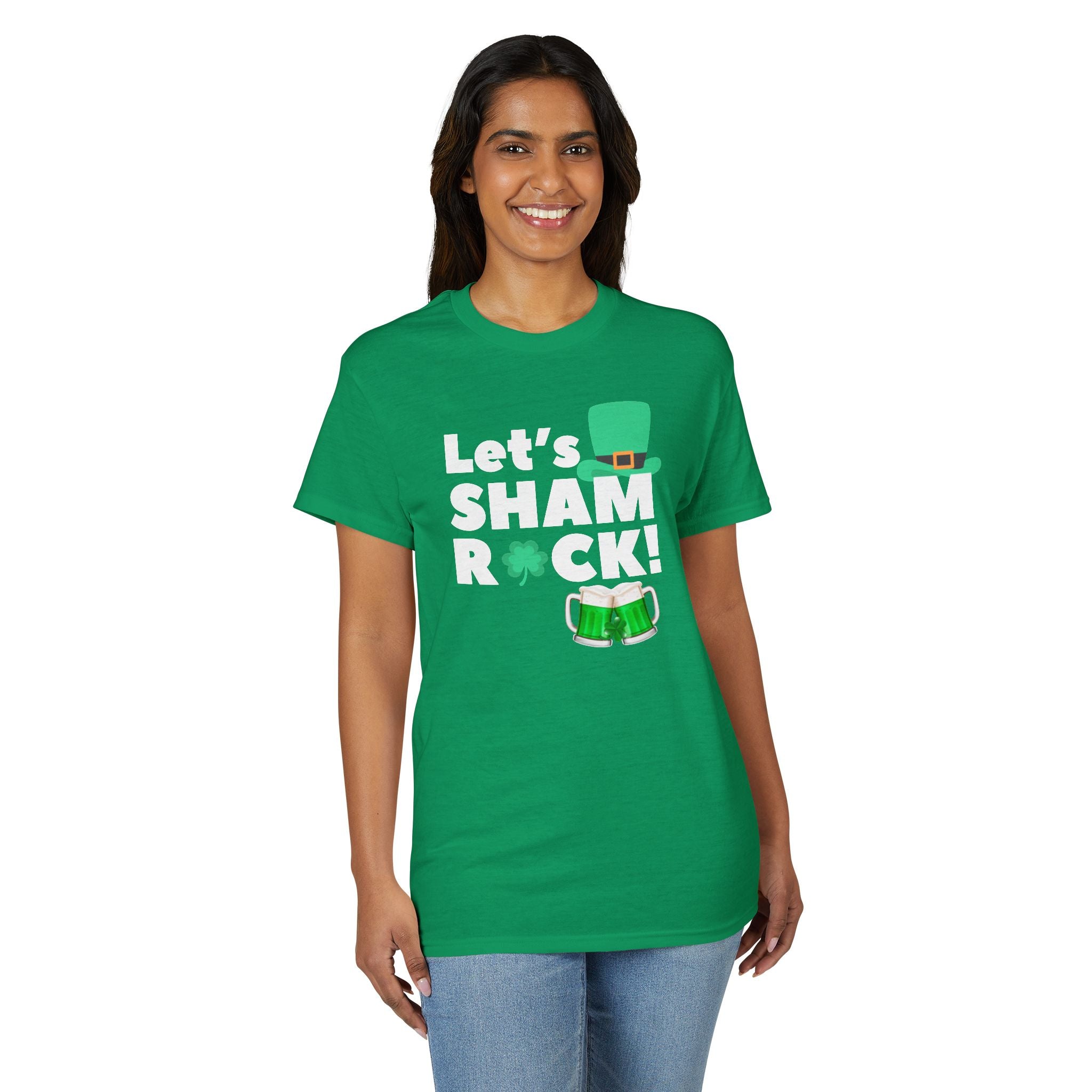 Let's Shamrock! St. Patrick's Day T-Shirt — Green Leprechaun Hat & Beer Mug Design